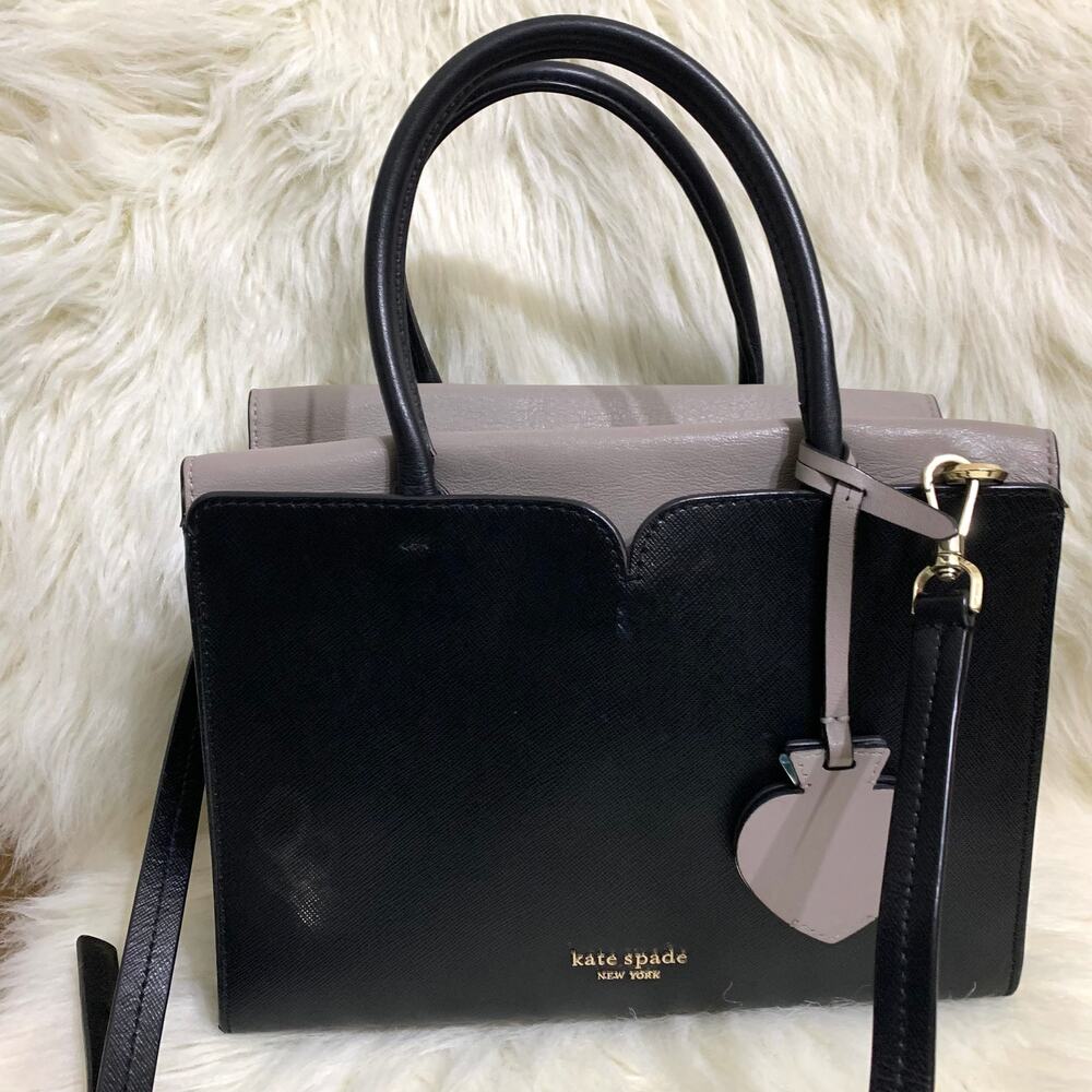 KATE SPADE Black Crossgrain Leather w/Gray Trim SPENCER Satchel XBody